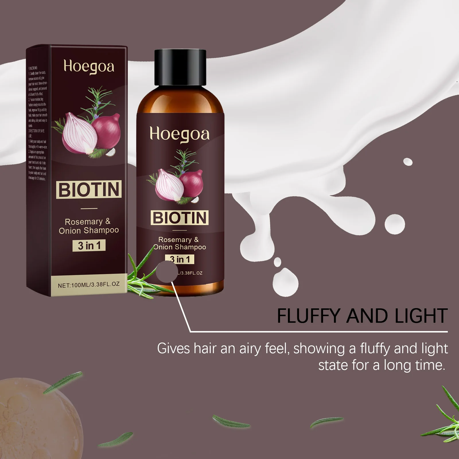 Hoegoa 3 in 1 Onion Biotin Shampoo Fluffy Volume Oil Control Deep Moisturize Thickening Hair Growth Root Lift Airy Texture Shampoo
