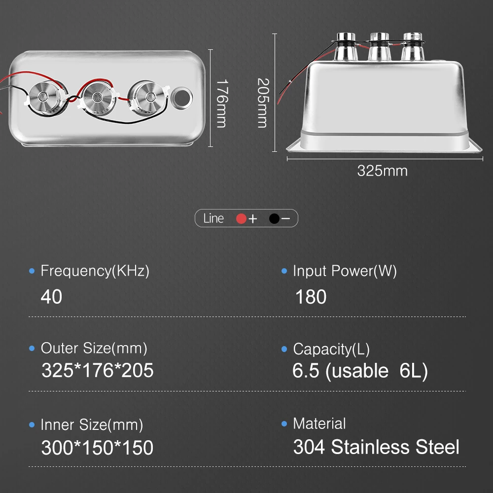 Tanque de acero inoxidable de 6L, limpiador ultrasónico duradero, emisor de transductor de baño, piezas de repuesto de 180W, bricolaje casero