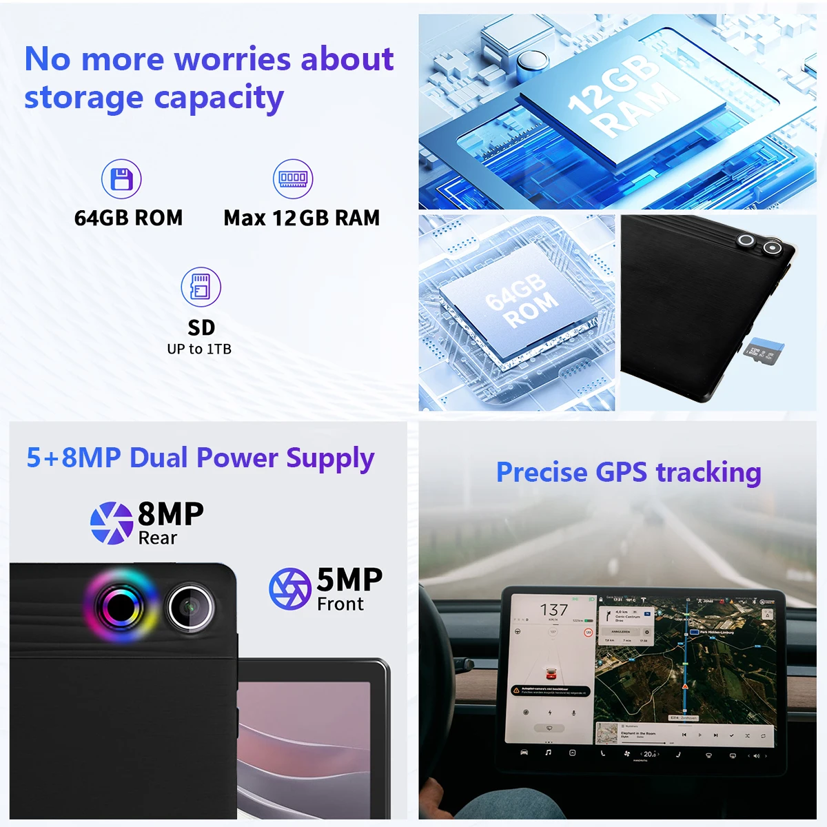 Android 10 10-Inch Tablet with 12GB RAM 64GB Storage WiFi6 Face Recognition HD IPS Screen Keyboard & Stylus for PC/Tablet Use