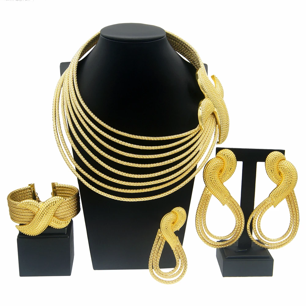 Woman Necklace Jewelry Set 24K Gold Plated Original Brazil Gold Pendant Full Copper Coil Luxury Nigerian Wedding