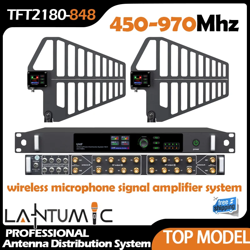 TFT 2180-848 UHF 450-970 MHz Antenna Distribution System 16 Channels RF Signal Booster Directional BNC-BNC For Wireless Mic