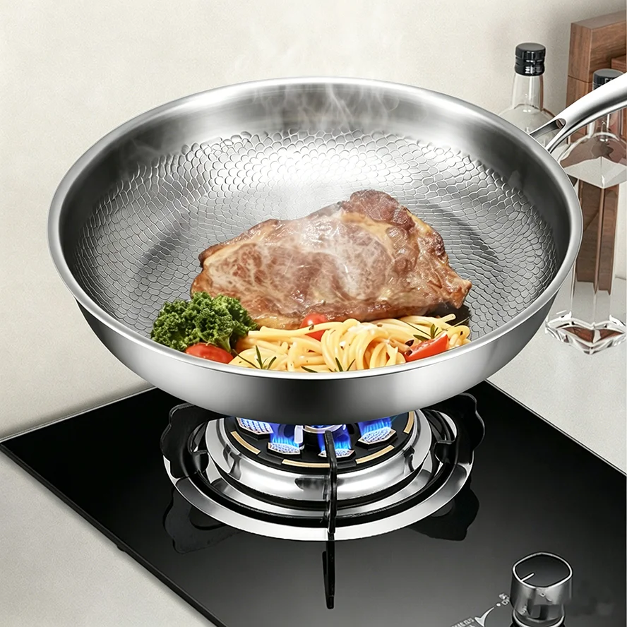 Poêle à frire de 30 cm en titane pur, motif écaille de poisson, antiadhésive, pour steak, ustensile de cuisine domestique