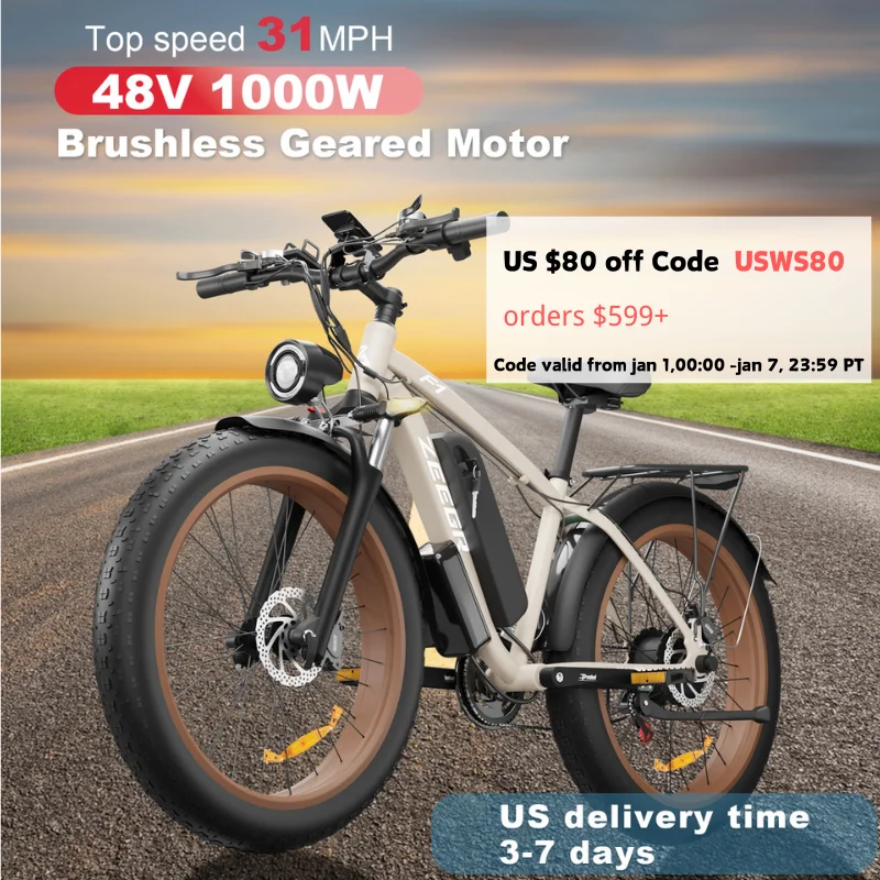 Zeegr F1 single l000w Electric Bike  Fat Tire electric bicycle full suspension Ebike With 48v16ah Lithium Battery electric bike