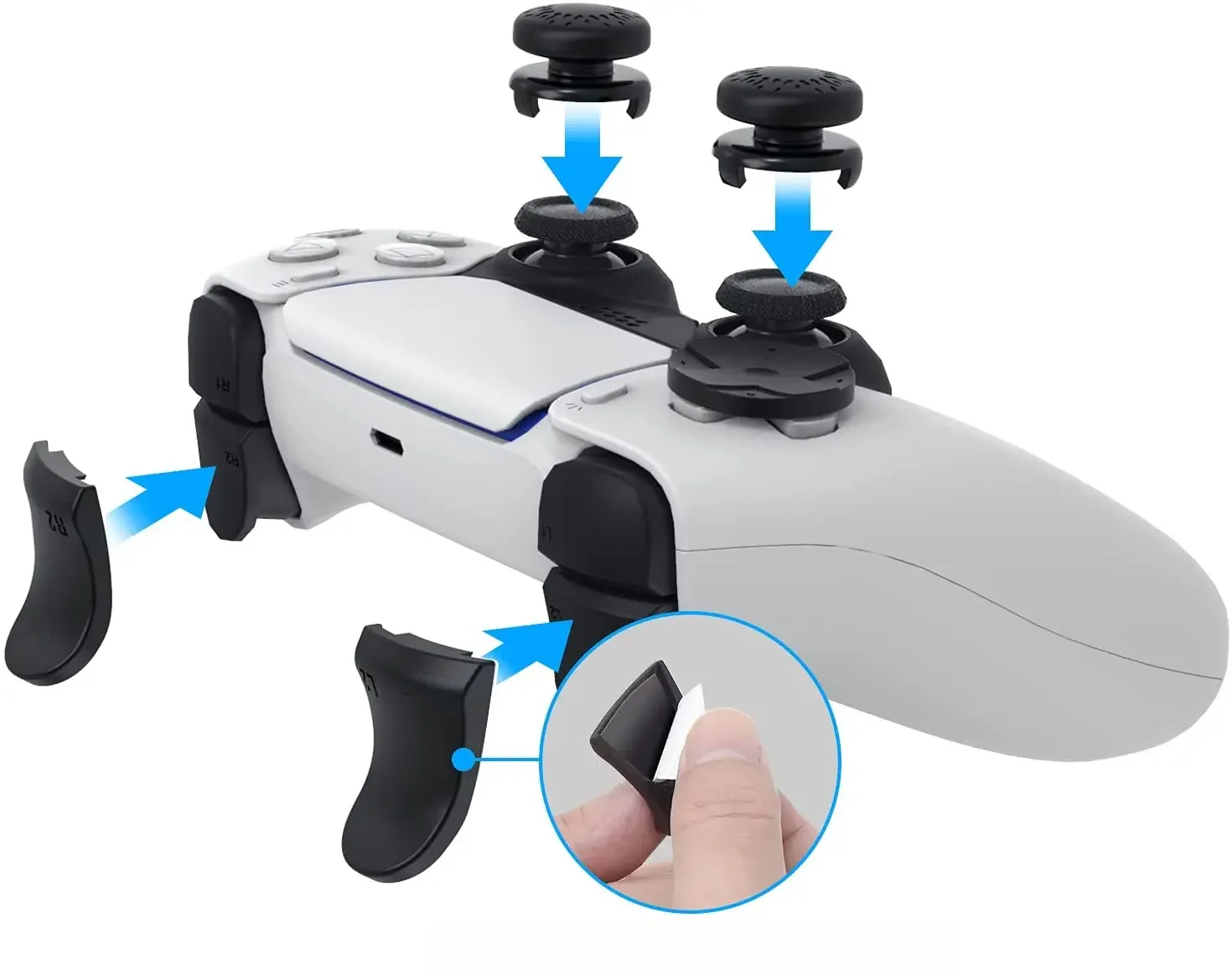 Kit d'accessoires PS5, compatible avec le contrôleur DualSense, joystick à poignée de pouce + prolongateur de déclenchement L2 R2 + bouton D-pad, adapté