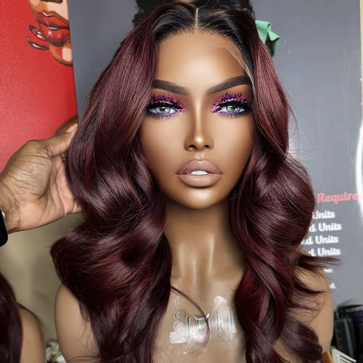 

Природные волнистые парики из бразильских человеческих волос Black Roots Burgundy, 5x5, с шелковым верхом, предварительно выщипанные, с отбеленными узелками, 360/полностью кружевные парики из человеческих волос