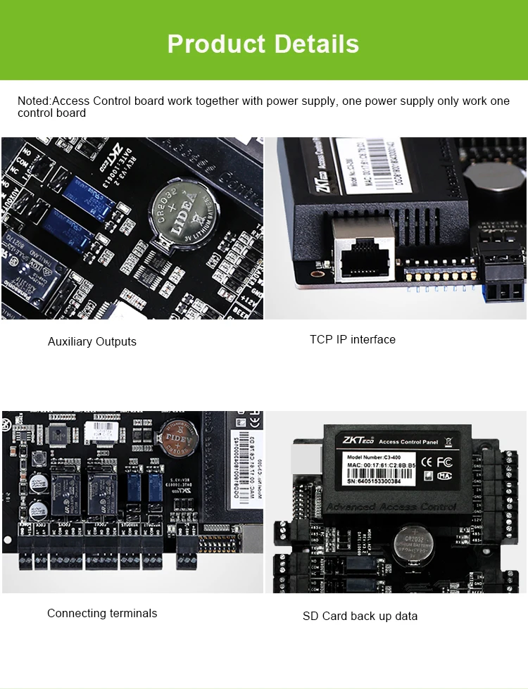 Zkteco Access Controller Mainboard C3-100 Single Door 200 Double Door 400 Four Door Multi Door Network Access Control System