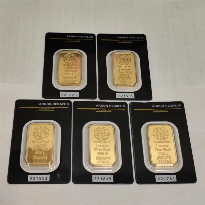 New 24K Gold Plated Swiss 1 OZ  Argor-Heraeus Gold Bar Replica Gold Bullion Gold Coin Gifts Coin Bullion Collection