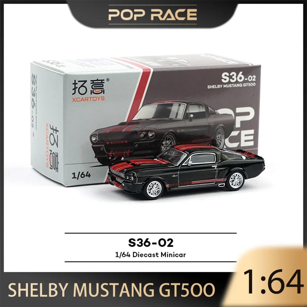 

POP RACRE 1/64 Ford Shelby Mustang GT500 — литая под давлением модель автомобиля из черного и красного сплава, коллекционные украшения, подарочные игрушки