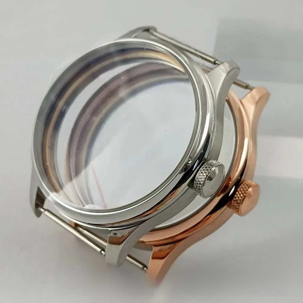 Obudowa zegarka Goutent 44mm, srebrna, różowe złoto, czarna, stal PVD, pasuje do mechanizmów ETA 6497/6498 ST3600/3620 — zdjęcie 2