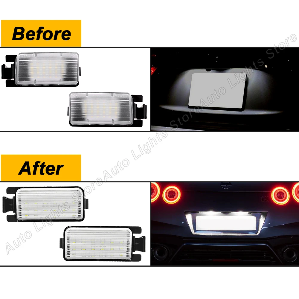 For Nissan Versa 4D 5D Livina GTR R35 Cube Z12 370Z Z34 Leaf For Infiniti G35 G37 2PCS LED License Number Plate Lights Car Lamp