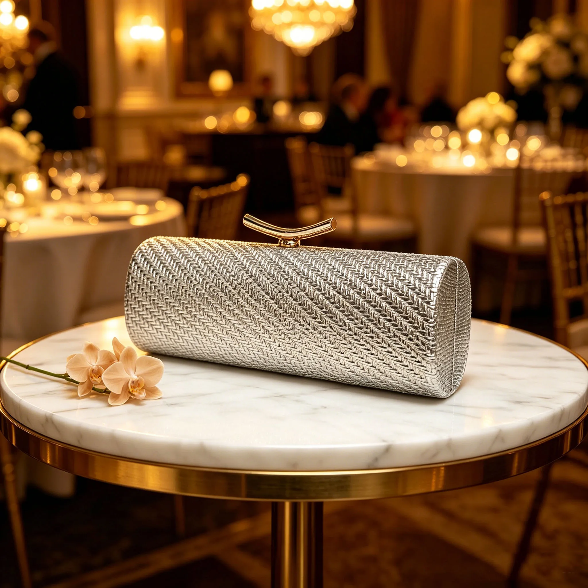 Woven Cylindrical Women's Evening Bag Luxurious Solid Color Handbag Stylish Party Wedding Clutch Elegant Versatile Crossbody Bag view 5