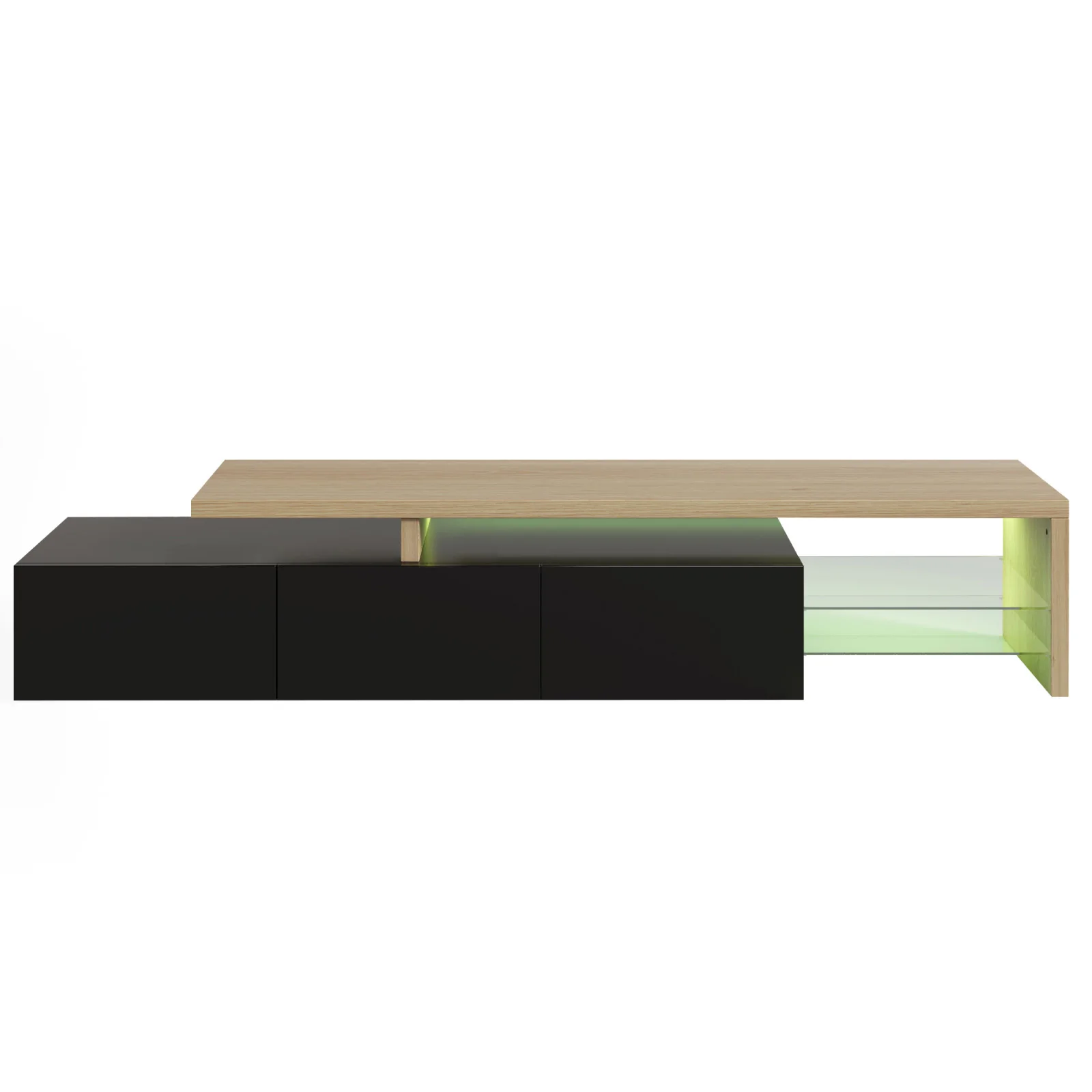 Rosahqnda Moderner TV-Schrank, stilvolle Eleganz, praktischer Stauraum, Hochglanz-Weiß, Holzoptik, Glasböden, 200 x 42 x 39 cm