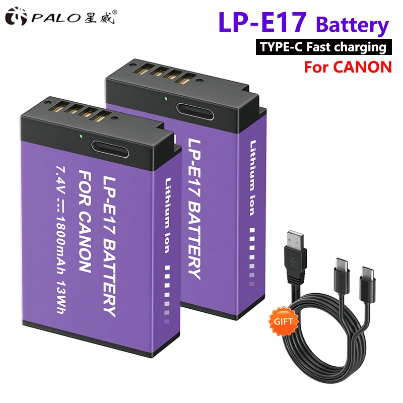 PALO 1800mAh LP-E17 USB Type C LPE17 LP E17 Battery for Canon EOS RP 200 250D M3 M5 M6 750D 760D T6i T6s 800D 8000D 77D Kiss X8i