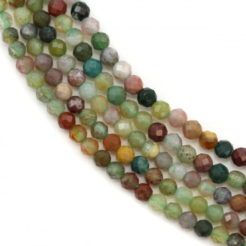 Indian Agate Small Beads Strand Faceted Round 2mm Real  Natural Stone Material  For Jewelry Making Bracelet  Earrings DIY