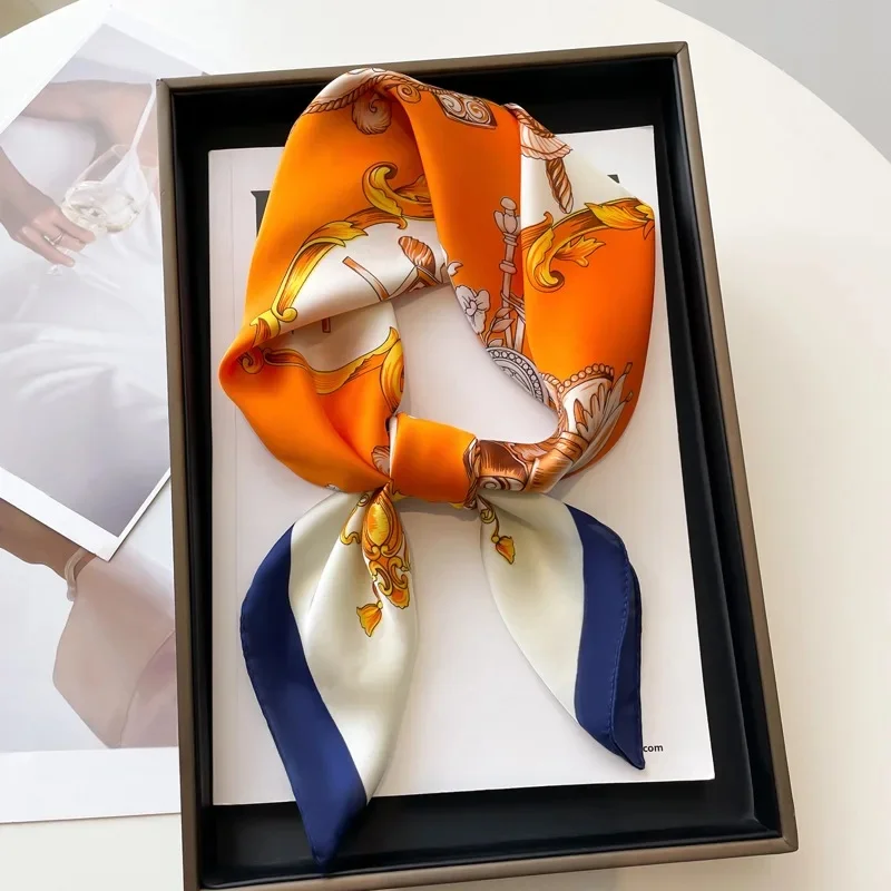 Luxe Twill Vierkante Zijden Sjaal voor Vrouwen Ontwerp Stola Hijab Kleurrijke Print Wraps Dame Hoofdband Sjaal Bandana 2023 Nieuwe Foulard - afbeelding 2