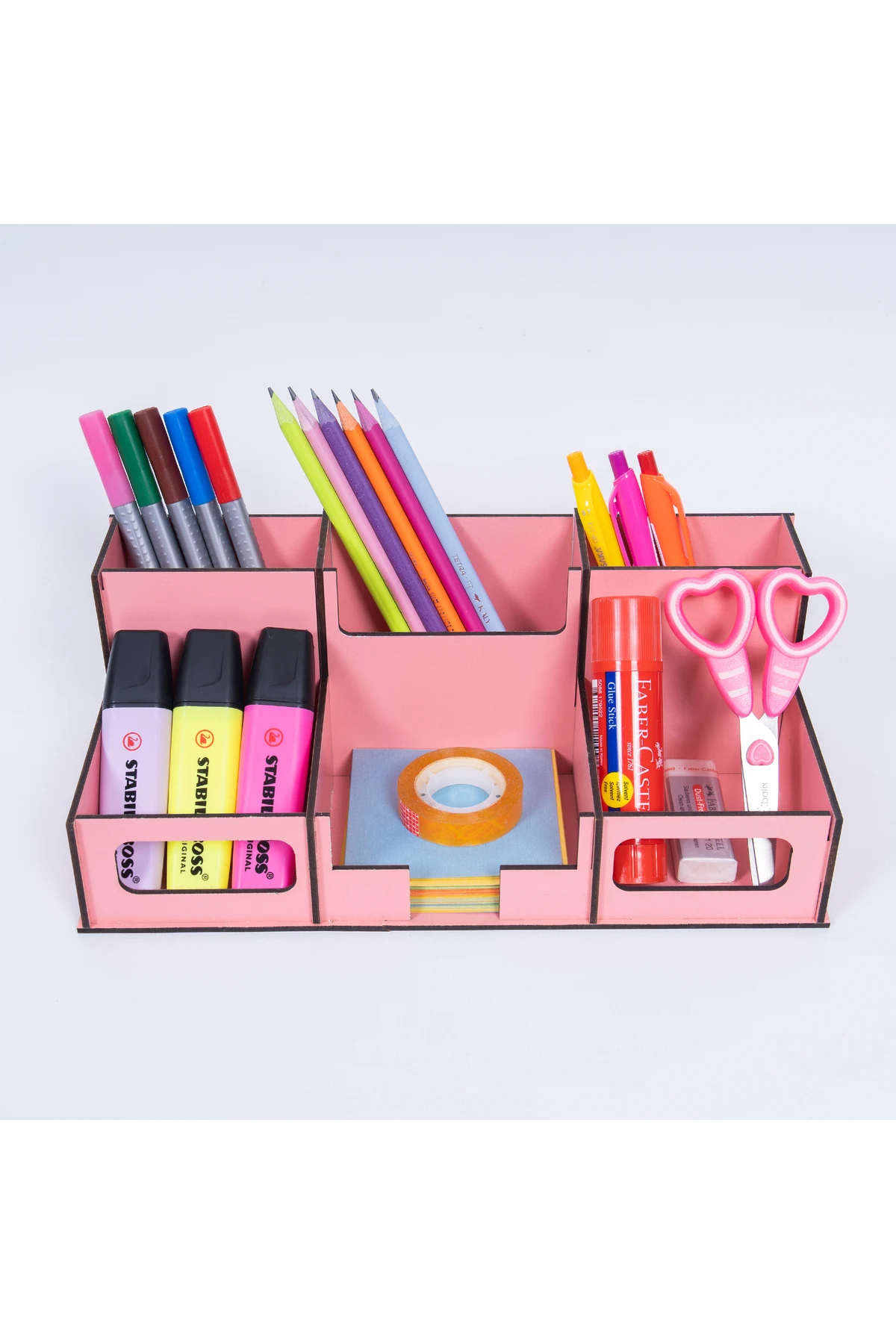 

Desktop Wooden Office Pink Type 6 Compartment Decorative Desktop Pen Holder Pen Box Organizer Gift Pen Holder Assembled Desk