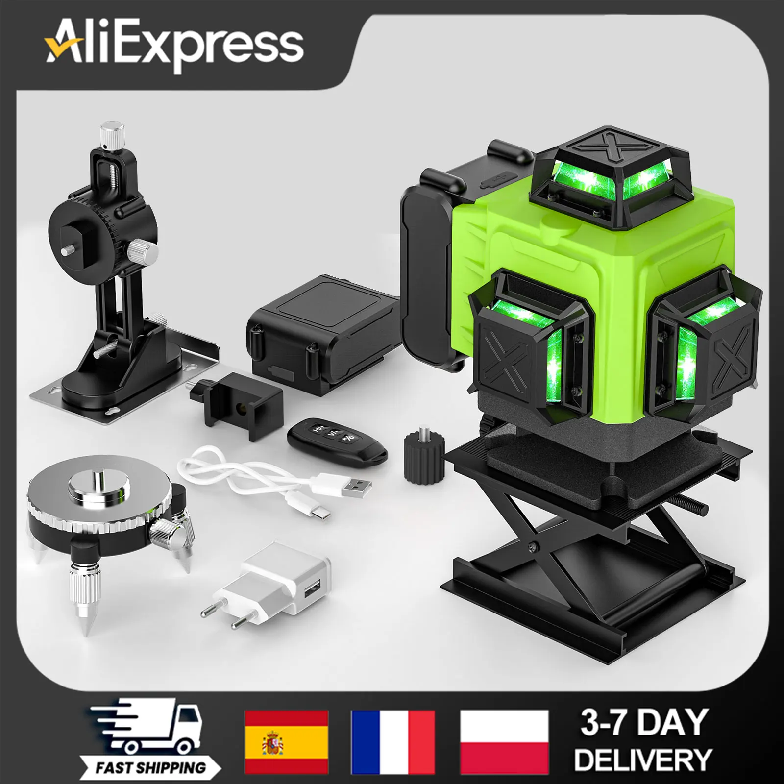 16 linee 4D livello Laser 360 ° autolegante orizzontale e verticale Cross Super power Green Laser Beams