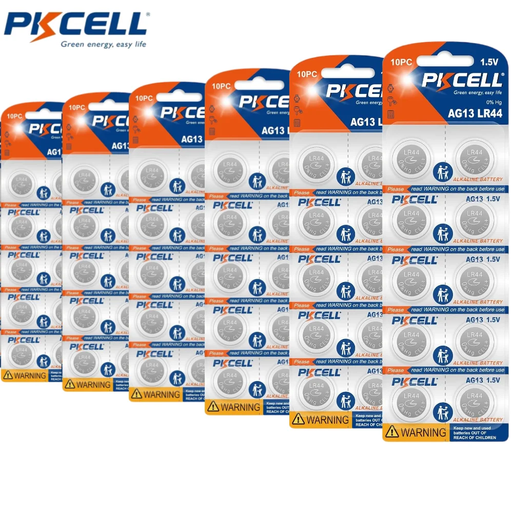 PKCELL 60PCS High Capacity LR44 Batteries L1154F AG13 357 303 SR44 A76 Premium Alkaline Battery 1.5V Button Coin Cell Batteries