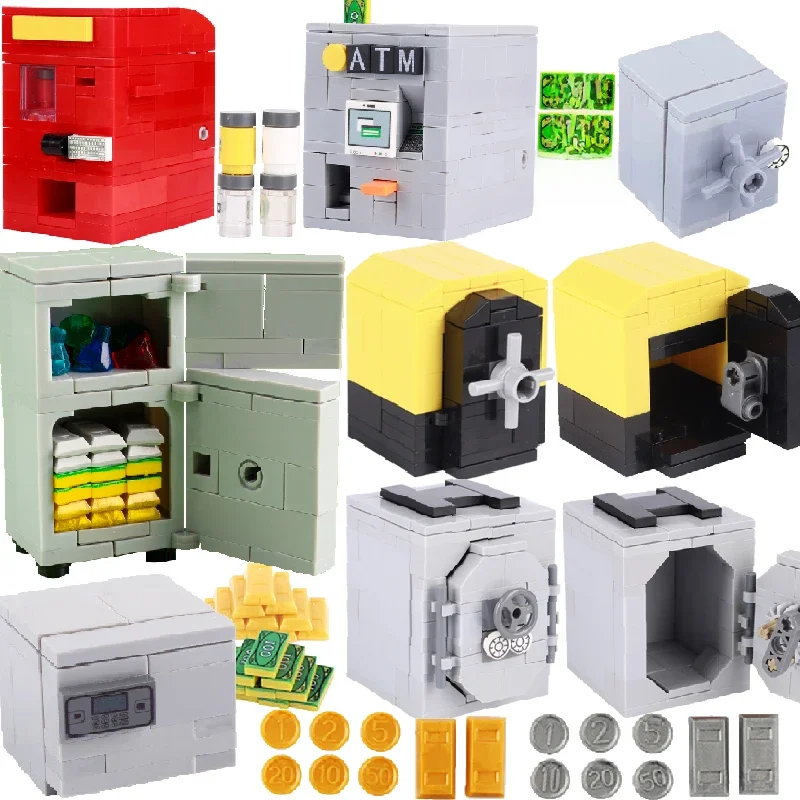 MOC – coffre-fort en blocs de construction, distributeur automatique, diamant, trésor, ville, Police, briques volantes, jouets pour garçons, cadeau pour enfants