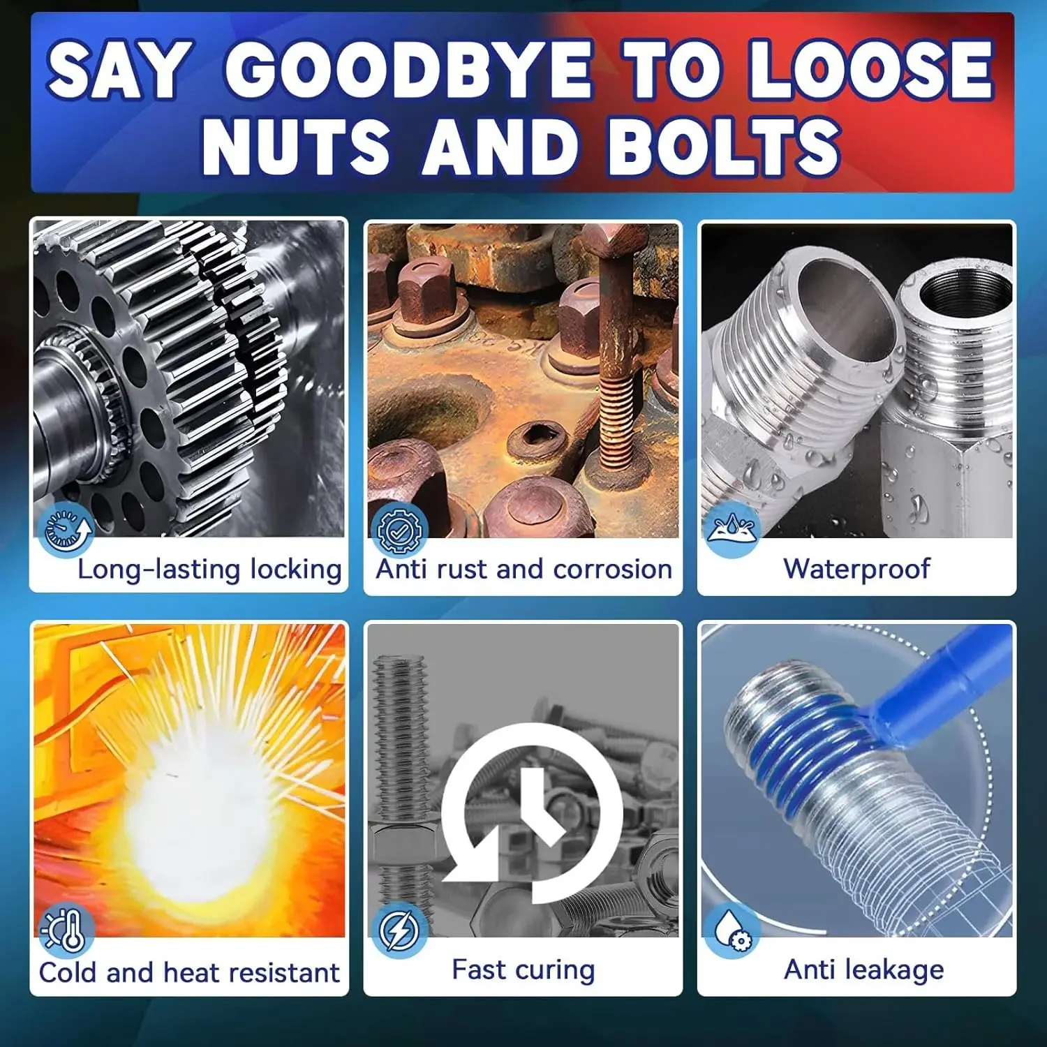 Medium Strength Threadlocker Blue Screw Lock Glue Removable ,Anaerobic Adhesive Sealant,Impact-Resistant, Anti-Loosening, Anti-Slip, Rust-Proofn Suitable for Nuts, Bolts, Fasteners, and Metal.