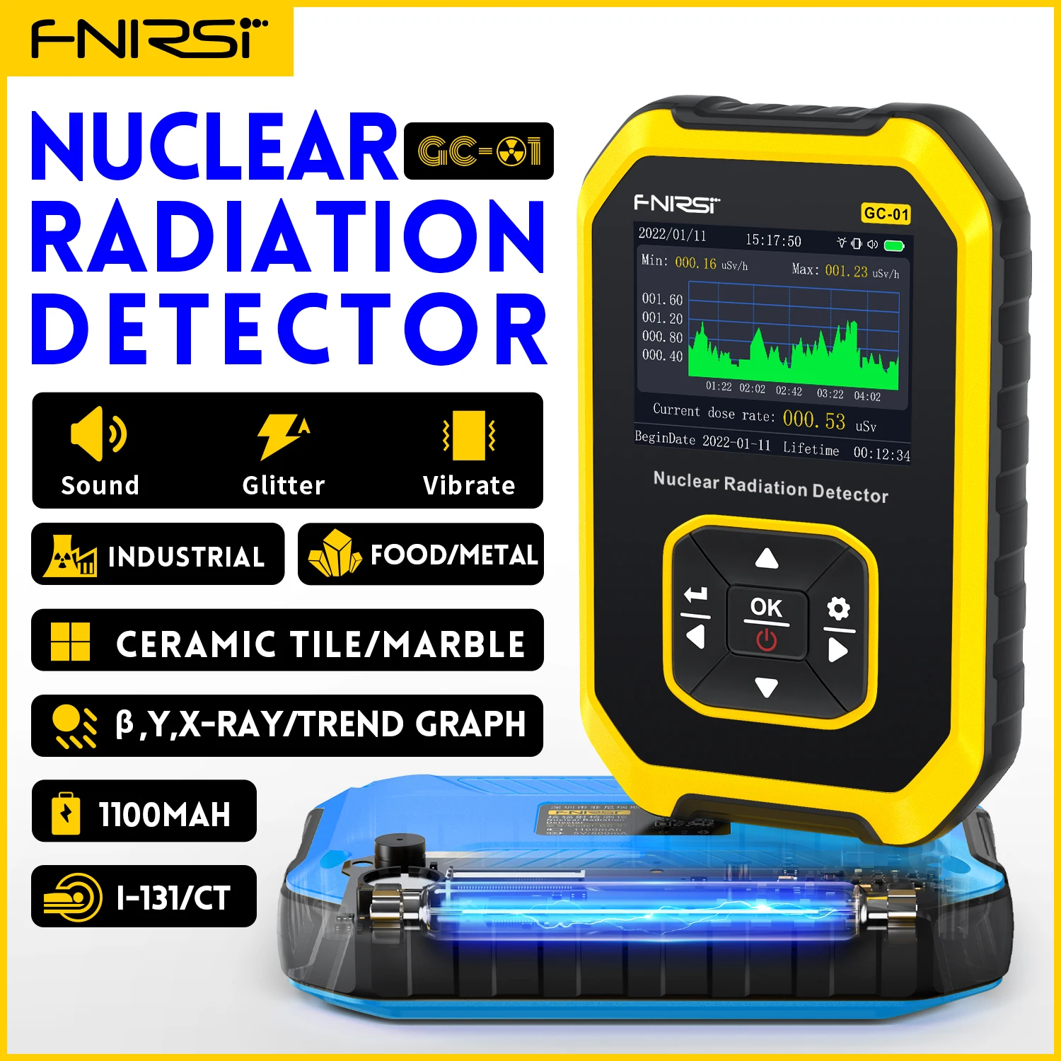 Fnirsi-detector de Radiação Nuclear Contador Geiger Dosímetro Raio y Beta Gama Testador Radioativo Gc01 Raio Beta