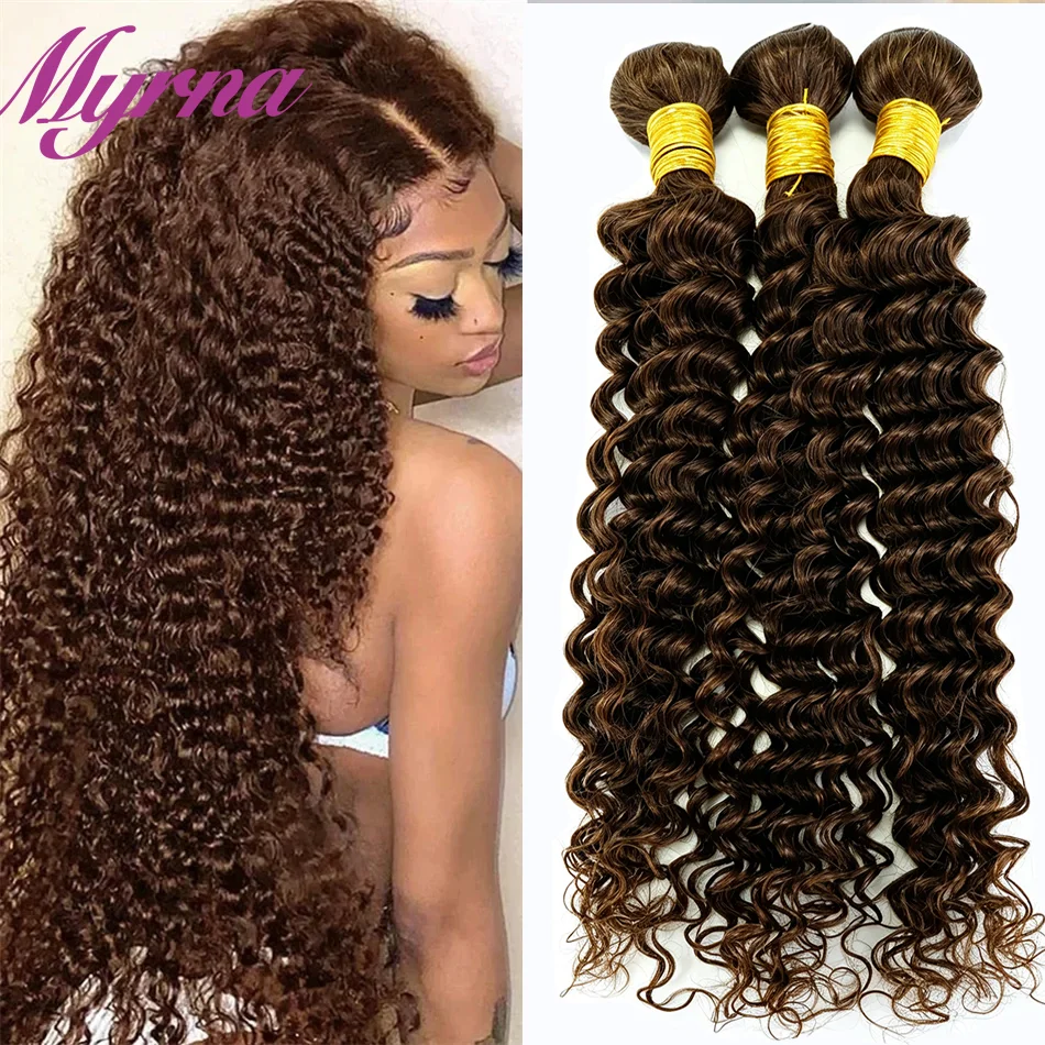 

Color #4 Brown Deep Curly Human Hair Bundles 30 32 Inch Double Weft Curly Bundle Burmese Hair Weaves Bundle Deals For Extensions