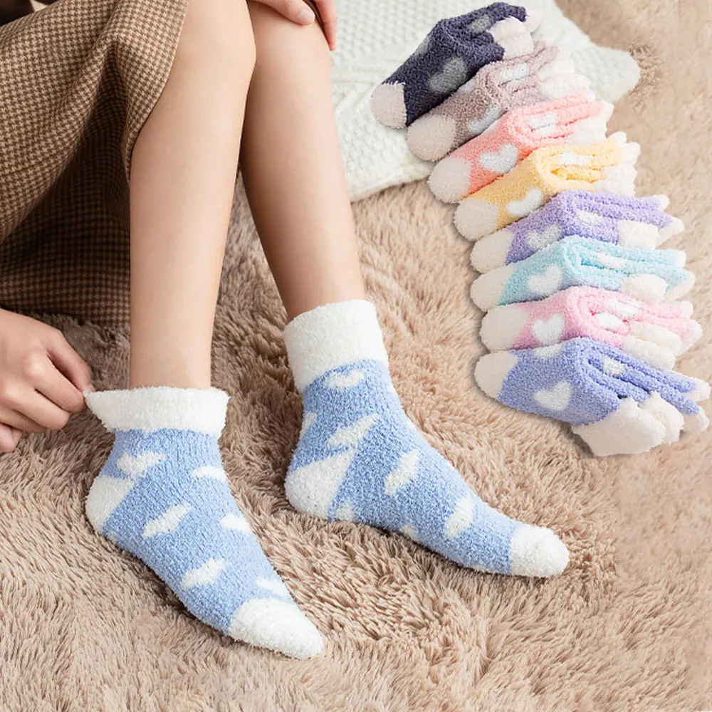 [8 Pairs] Women's sleep socks winter thick no compression ankle long neck women's heart socks set