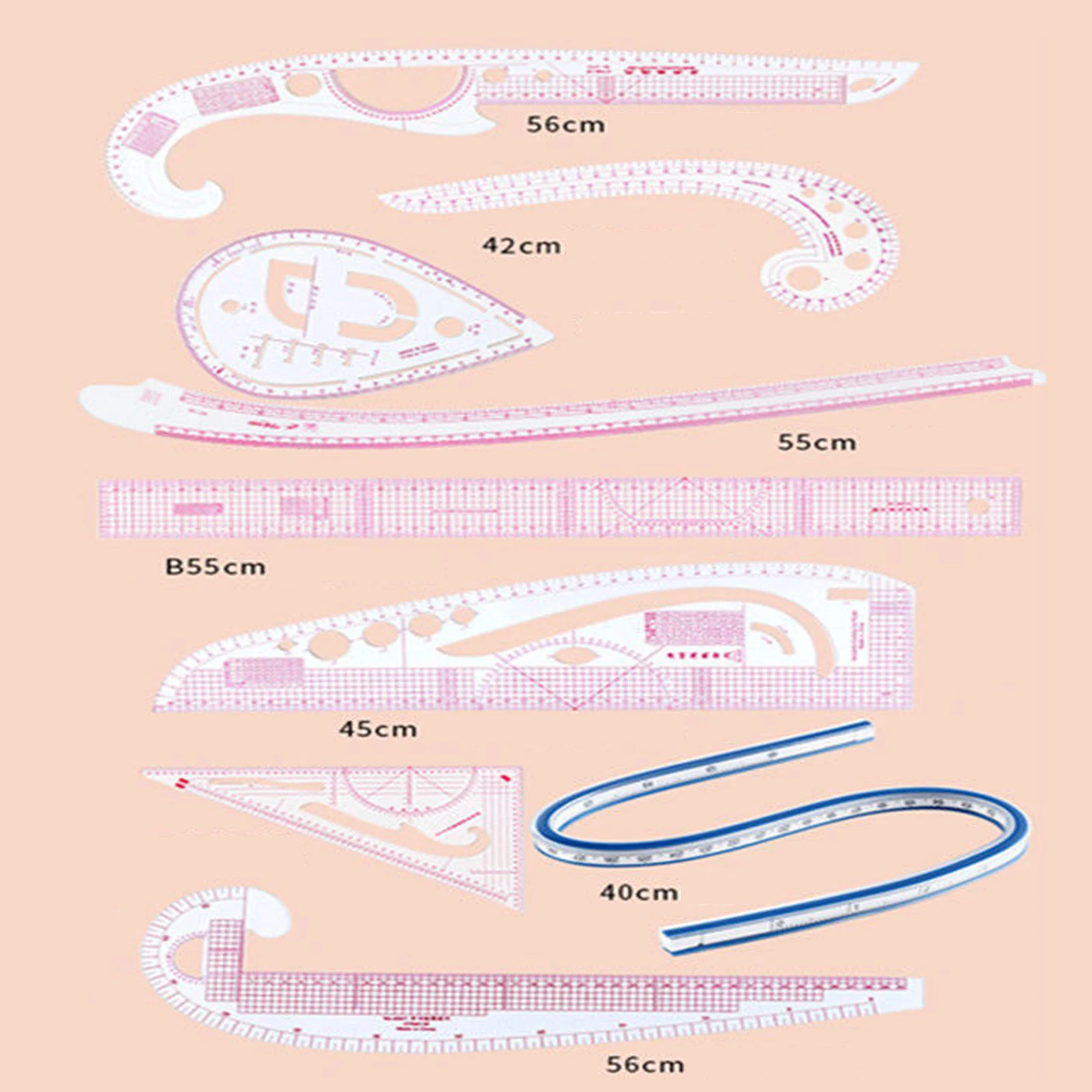 French Curve Ruler Set Tailor Pattern Making Clothes Drawing Template Fashion Design Measure Ruler for Tailors Designers