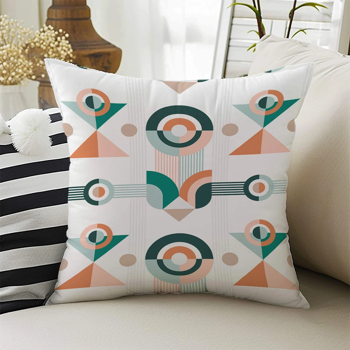 Green Orange Geometric Design Double Side Print Pattern Cushion Cover Home Decoration Living Room Sofa Chair Pillow Cover