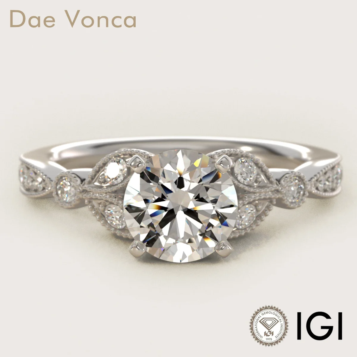Petite Vintage Pave Leaf Lab Grown Diamond Ring Real Gold Lab Diamond Engagement Ring IGI-Certified Lab Diamond Ring for Wedding