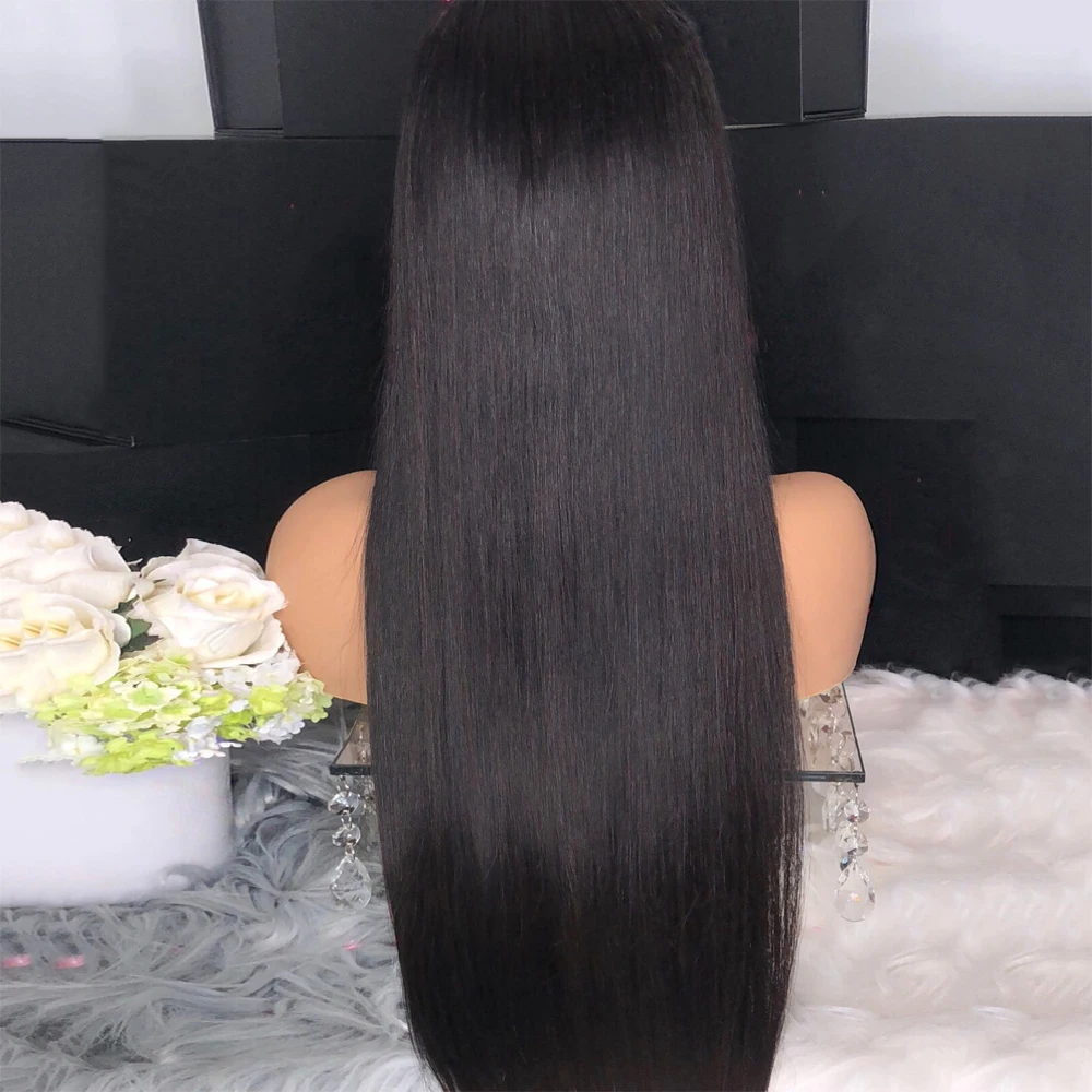 Top Quality 100% Virgin Brazilian Hair Straight Wig Raw Brazilian HD Lace Frontal Wig #1B 13x6 Large Deep Parting 400% Density