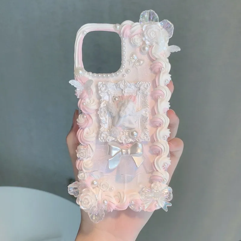 DIY Cace Fairy powder bow cream glue mobile phone case custom 13 12 diy finished product for iphone vivo Huawei oppo