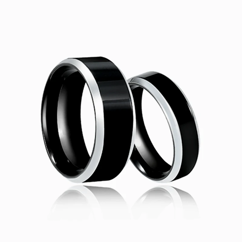 Anéis pretos clássico anel de aço inoxidável noivado casamento bandas para homens feminino casal preto prata cor moda jóias 8/6mm