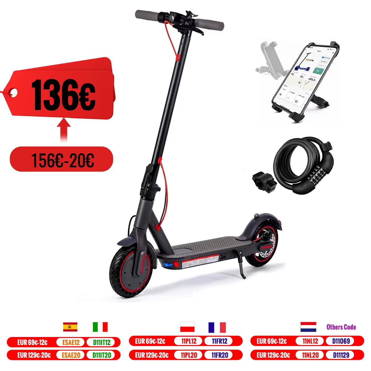 8.5 Inch Electric Scooter with App Function, with Mobile Phone Holder and Anti-Theft Protection, Foldable E Scooter, 25-30 km