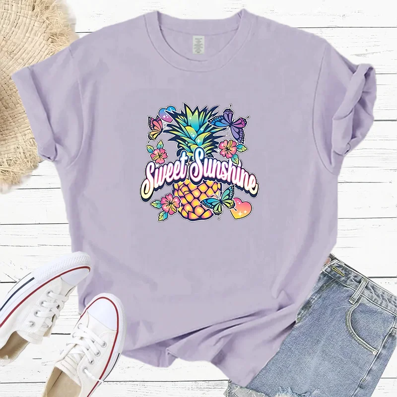 Sweet Sunshine Colorful Butterfly Pineapple Fashion Sports Women's T-Shirt Harajuku Graphic Clothing Women's Top,Drop Ship