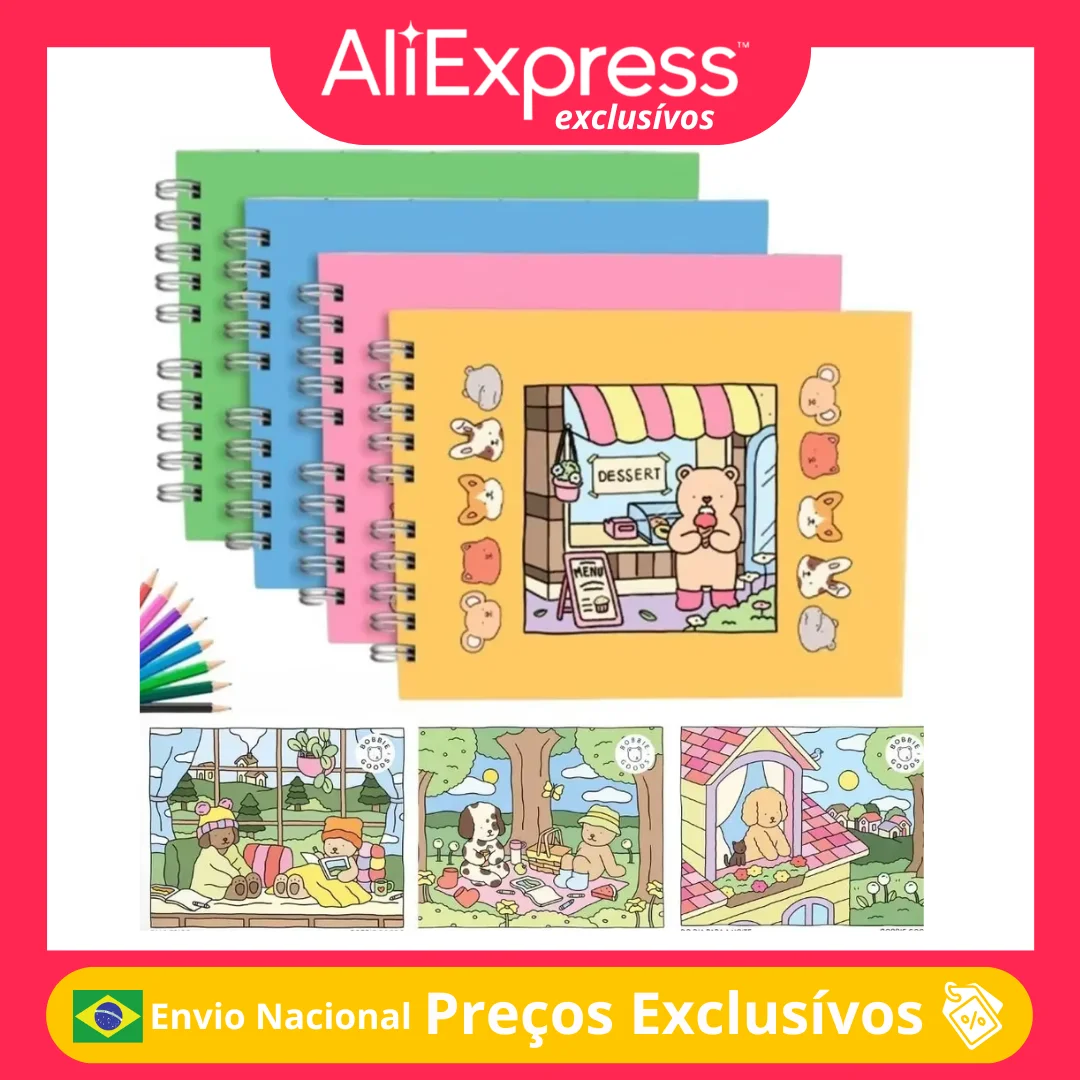 Livro Caderno de Colorir Bobbie Goods – 50 Folhas Premium 180g, Cores Sortidas, Desenhos Infantis e Adultos Anti-Estresse
