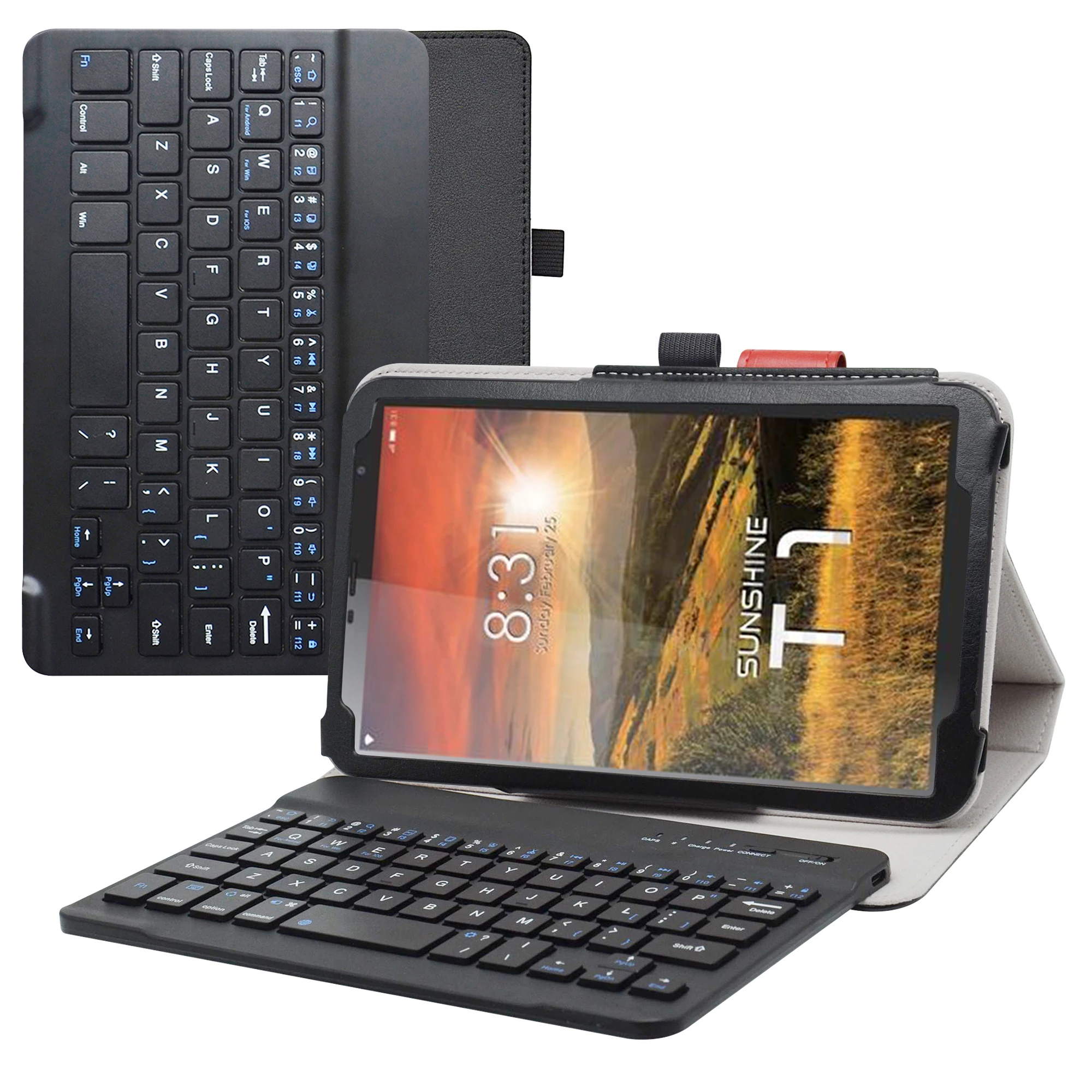 

For NUU Tab 8 / Sunshine T1 Elite 8" Tablet Removable Bluetooth Keyboard Case, Folding Stand Pu Leather Cover