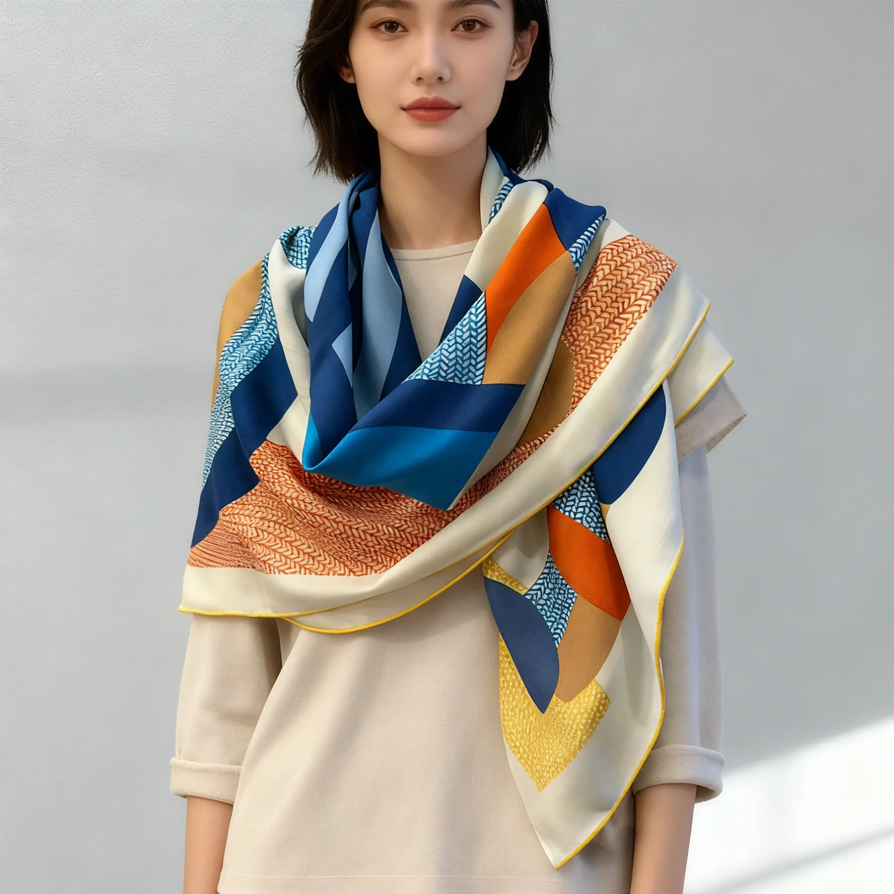 

Luxury Winter Scarf 135 Women Silk Wool Shawls Head Bag Scarves Christmas Gift Rolled Edges Stole Head Neck Accessories Horse