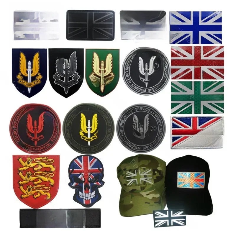 Patch brodé réfléchissant drapeau du royaume-uni SAS, patchs militaires de l'armée britannique, emblème tactique appliqué, Badge en PVC Chevron britannique