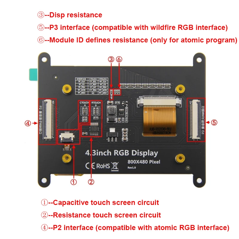 Módulo de pantalla LCD RGB de 4,3 pulgadas y 4,3 pulgadas, Monitor táctil IPS TFT para atomic/Wildfire/STM32/ESP32, 800X480