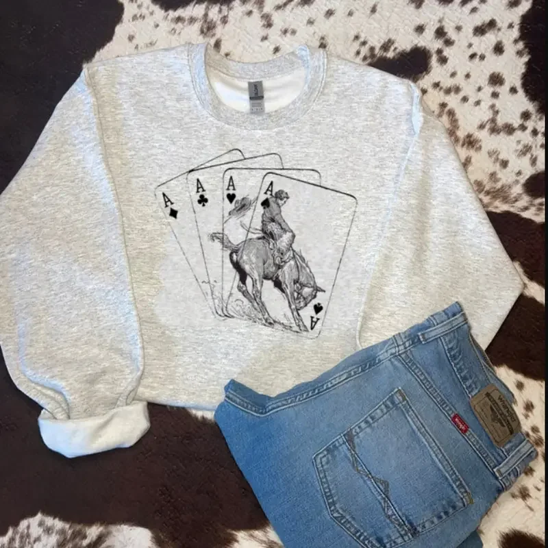 

Толстовка с ковбойскими картами, одежда в стиле вестерн, толстовка, рубашка в стиле кантри, топы в стиле вестерн, женская одежда в стиле вестерн