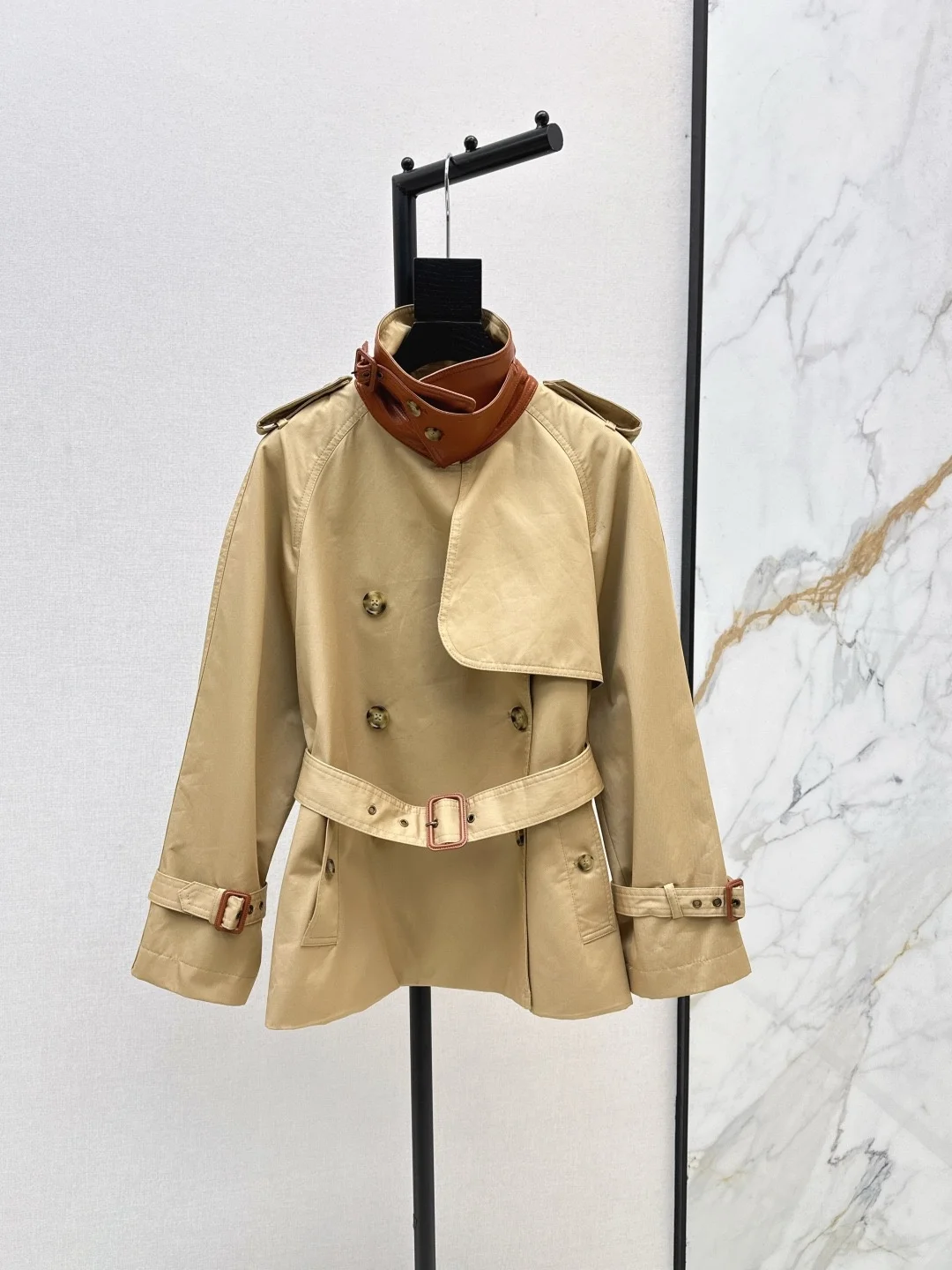 

Autumn Double Breasted Trench Coat with Belts Women Elegant Standing Collar Long Sleeved Jacket Office Lady Windproof Street Top