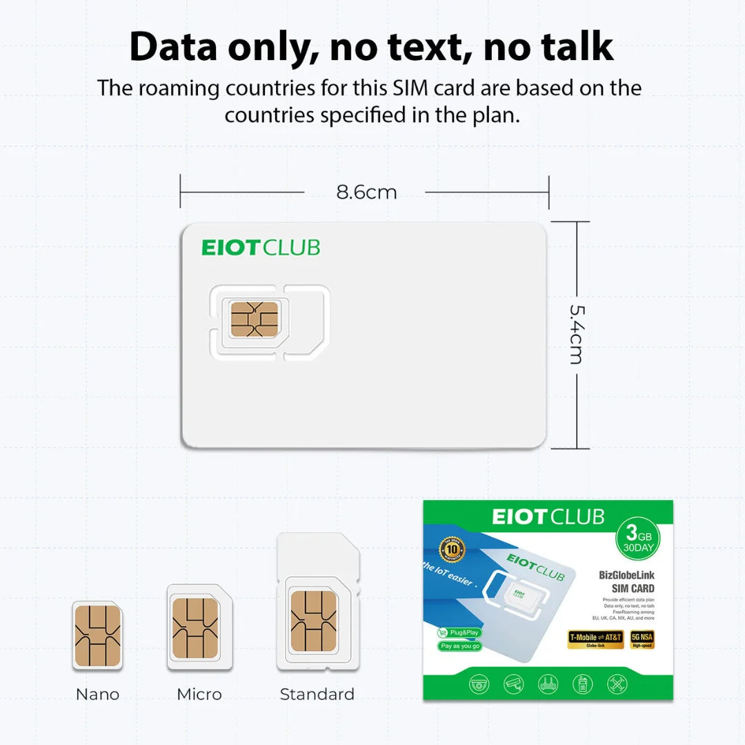 Cartão SIM pré-pago da Europa EIOTCLUB - 3GB 30DAY, cobertura em mais de 40 países, incluindo EUA/Europa/China/Japão/Coréia do Sul, 5G/4G