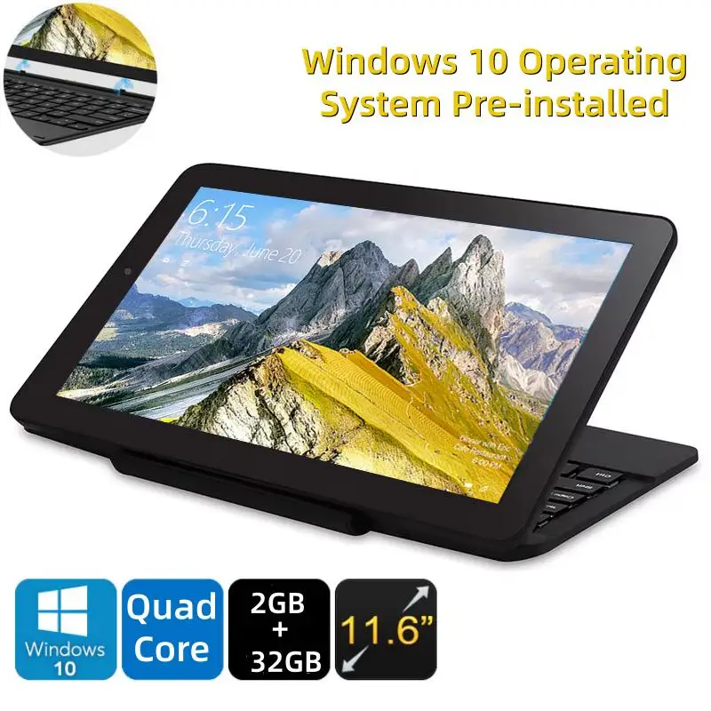 NEW 11.6"Windows 10 Tablet With Docking Keyboard 32-bit Intel Atom X5-Z3735F CPU 2GB+32GB QuadCore Dual Camears 1366 x 768 IPS