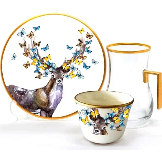 

Toygar Drop Handle Efe Tea Set 6+6 Deer