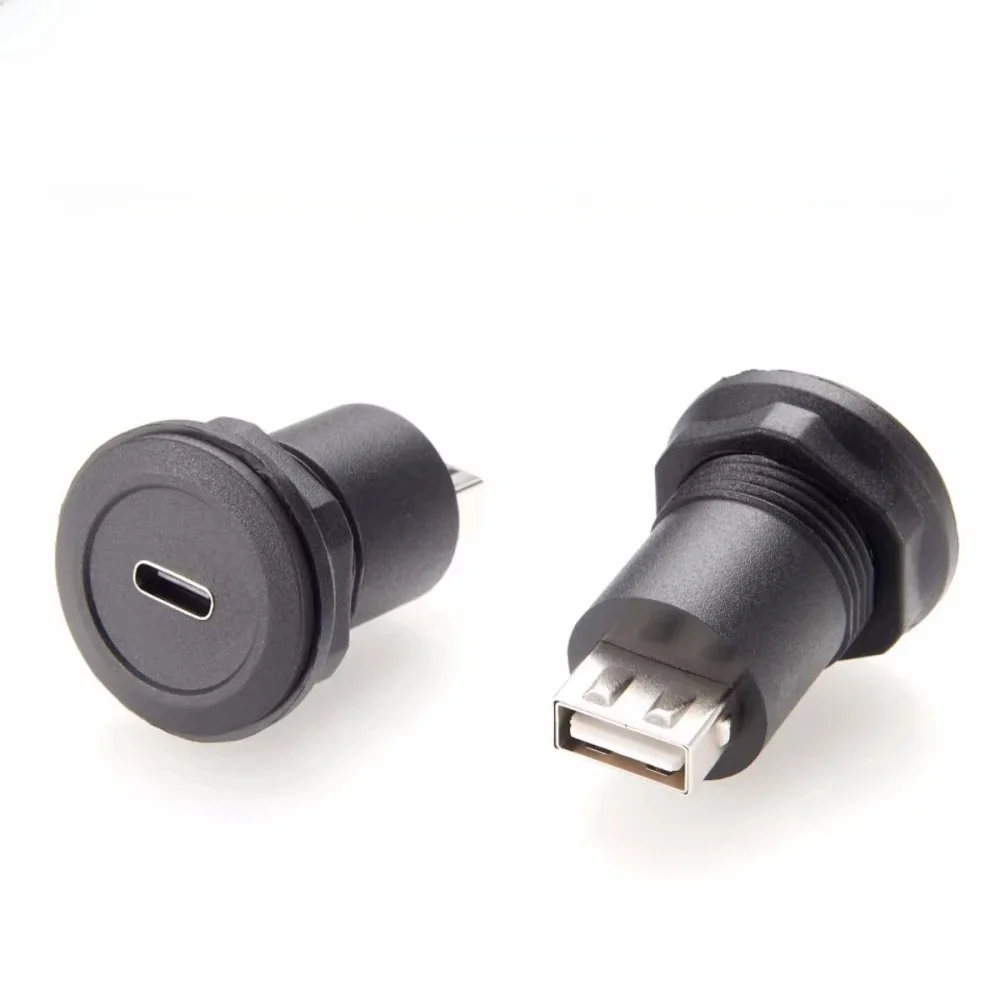 Złącze USB C żeńskie na USB A żeńskie, okrągłe, montowane na płasko, konwerter USB typu A na C, przedłużacz, gniazdo przelotowe do montażu na panelu. — zdjęcie produktu 7