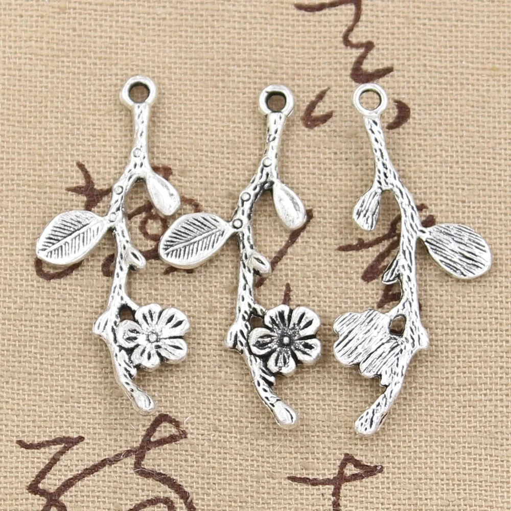 12 sztuk Charms oddział wiśni kwiat 41x17mm Antique Making wisiorek fit, w stylu Vintage tybetański brąz, ręcznie robiona biżuteria DIY — zdjęcie 2
