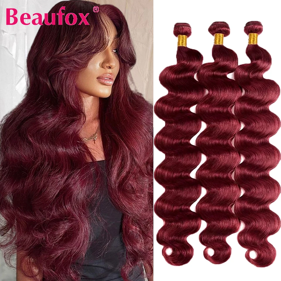 Beaufox 99J Burgundy Body Wave Bundles Human Hair Brazilian Human Hair Bundles Body Wave1/3/4 Hair Bundles Deal Human Hair 30”