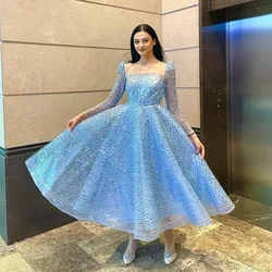 Msikoods Ocean Blue Evening Dress 2024 Glitter Shiny Sequined Prom Gown Customized Wedding Party Dress  Graduation  Dress