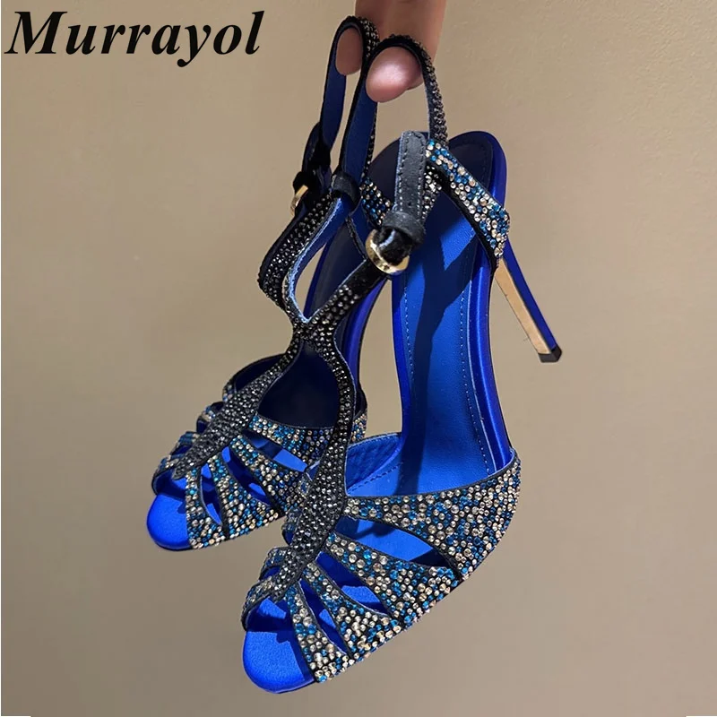 

Sandals Women Ankle Strap Narrow Band Suede Gladiator Sandalias Bling Crystal Decor Thin High-Heels Summer Party Banquet Shoes